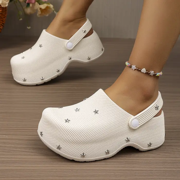 Sandales Sabots Plateforme Chunky Y2K Étoile Métallique Femme Été 2026 – Chaussures de Jardin à Seme