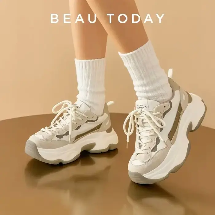 BeauToday-Baskets à Plateforme en Cuir Suédé pour Femme, Tissu Patchwork, Parker Rond, Document Mixt