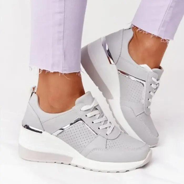 Chaussures de sport pour femmes, plateforme, chaussures décontractées, couleur unie, chaussures vulcanisées, lacets, chaussures de tennis légères, compensées, chaussures pour femmes grandes tailles