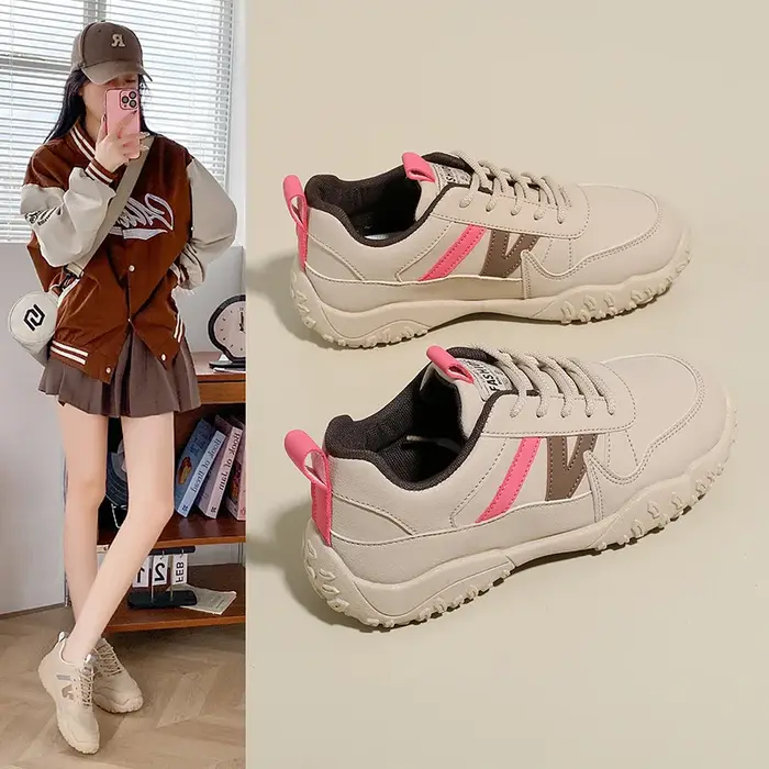 Chaussures de sport décontractées pour femmes, baskets en cuir à plateforme, confortables, classique