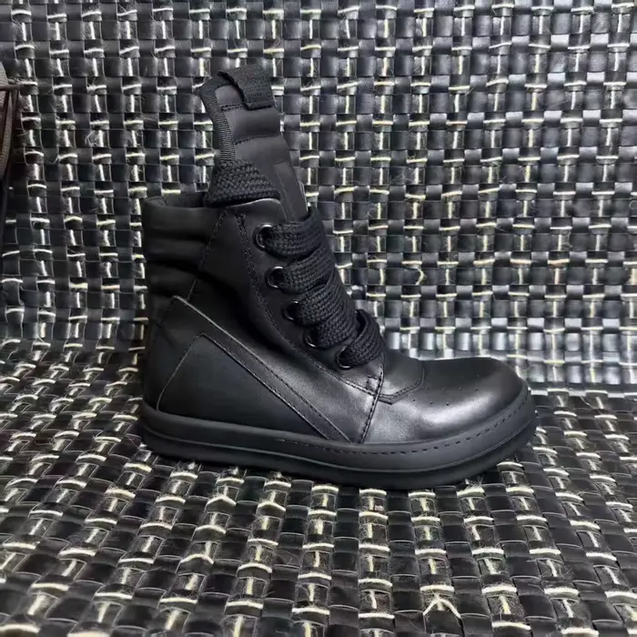 R-o Designer hommes chaussure entièrement en cuir noir bottine Sneaker haut chaussures décontractées lacets Jumbo fermeture éclair femmes bottes baskets plates