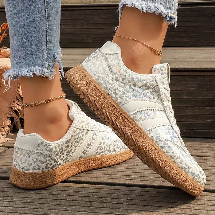 Baskets plates de sport à plateforme imprimé léopard pour femme, collection automne 2026, de marque de luxe, antidérapantes, style allemand