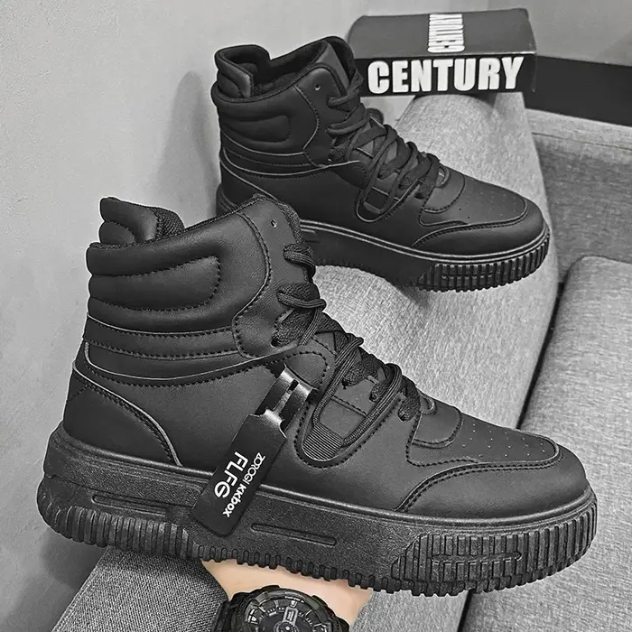 Baskets blanches pour hommes, bottes hautes, chaussures décontractées, assorties avec tout, résistan