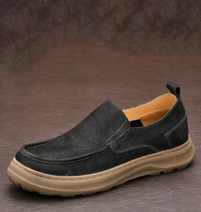 LIHUAMAO cuir de vache daim chaussures décontractées pour hommes sans lacet mocassins