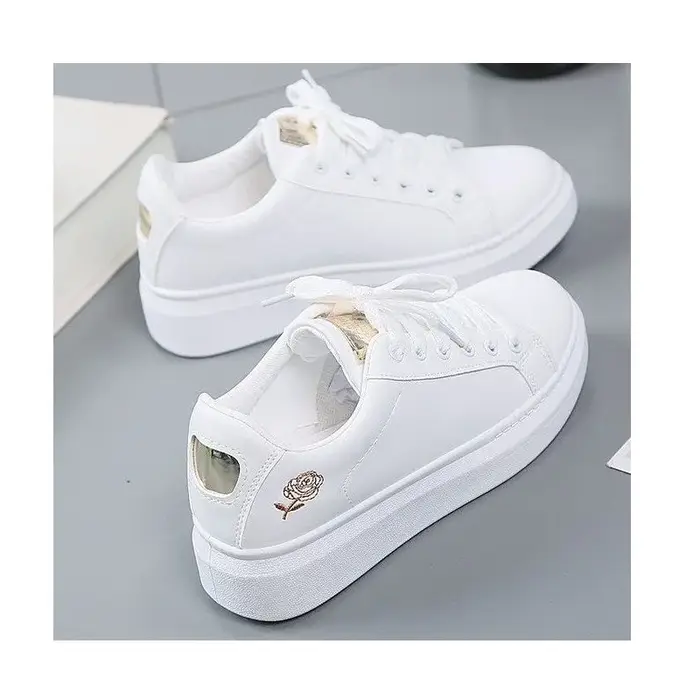Chaussures décontractées de printemps pour femmes, baskets blanches respirantes avec fleurs brodées,