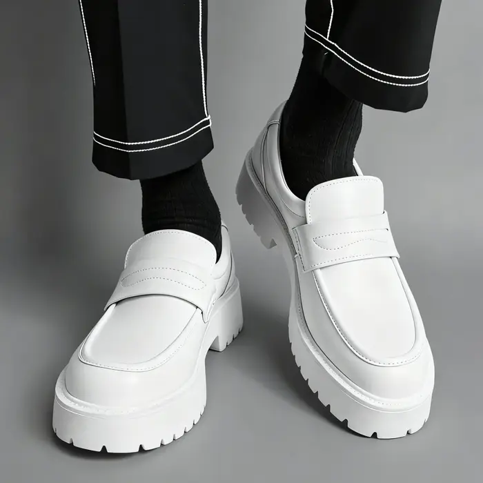 Mocassins Penny Classiques à Semelle Épaisse pour Hommes – Chaussures Habillées Blanches Formelles pour Gentleman