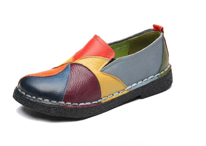 Femmes couleurs mélangées chaussures automne nouveau Style ethnique rétro semelle souple
