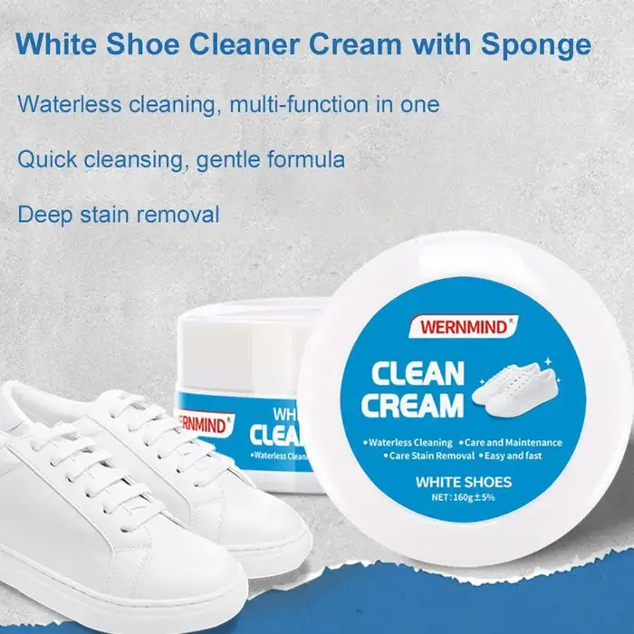 Crème Nettoyante Blanche Polyvalente pour Chaussures – Pâte Solide avec Éponge – Détachant Sans Rinçage pour Baskets