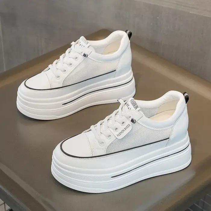 Baskets compensées en cuir blanc pour femme