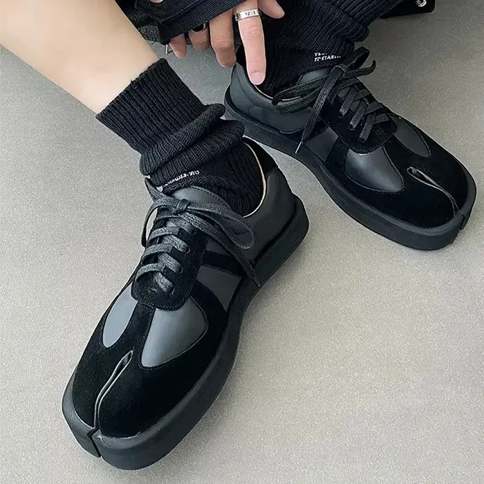Tabi chaussures pour hommes femmes en cuir véritable chaussures de sport décontractées à lacets unis