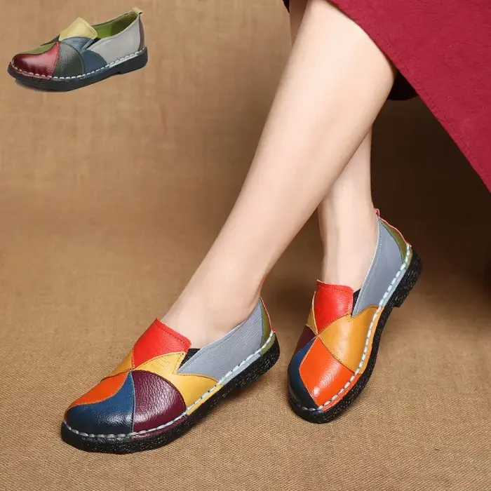 Femmes couleurs mélangées chaussures automne nouveau Style ethnique rétro semelle souple