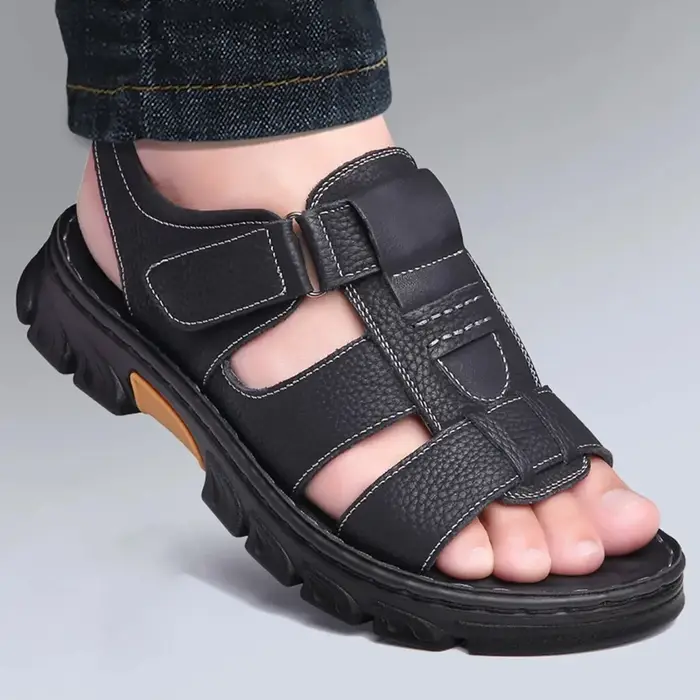 Sandales pour hommes chaussures de couleur unie réglables confort décontracté d'été avec semelle en caoutchouc durable