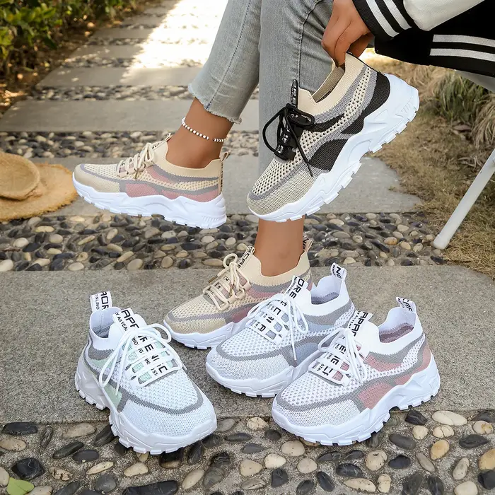 Chaussures pour femmes - Chaussures de sport décontractées été 2026, respirantes et légères, bicolores ou monocolores, chaussures de travail tendance
