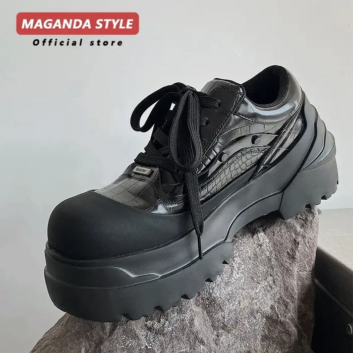 Chaussures de papa pour hommes, nouveau style, rehaussantes, à rivets, rétro, à semelle éponge large