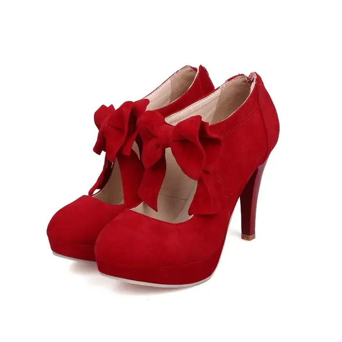 Rétro femmes talons hauts mode Lolita Bow chaussures décontractées exquise plate-forme en daim
