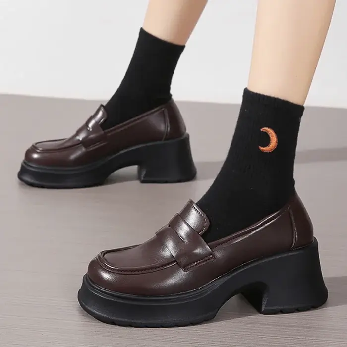Lucyever-Mocassins à plateforme en cuir PU pour femmes