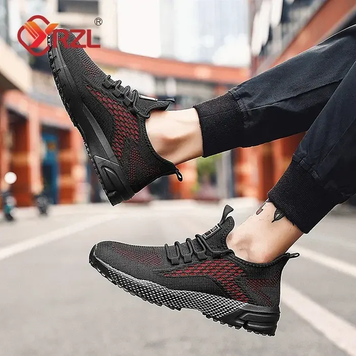 YRZL chaussures de course hommes confortable léger gris marche baskets respirant Air maille antidérapant décontracté