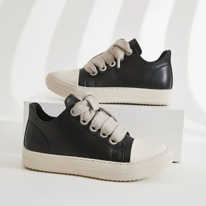 Lacets grossiers pour hommes, chaussures décontractées à fond plat et coupe basse, chaussures de spo