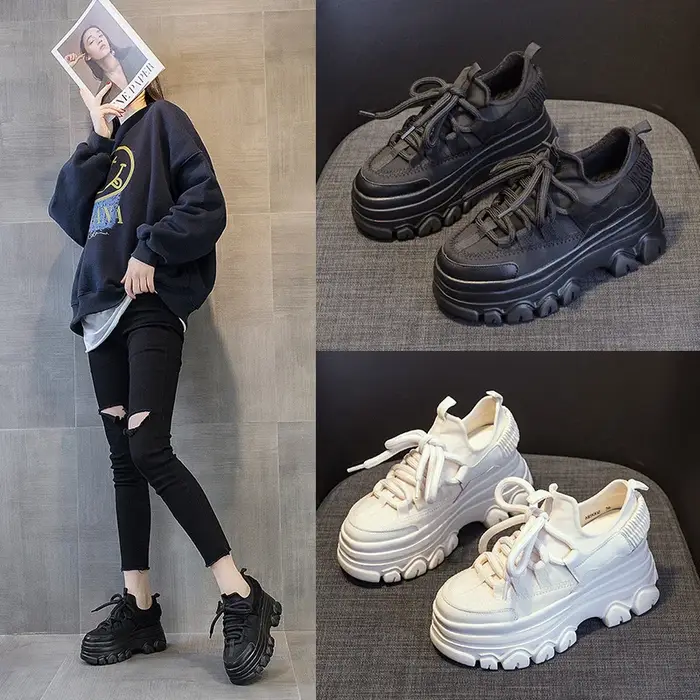 2025 9cm plate-forme baskets à semelles compensées en cuir véritable femmes chaussures grosses