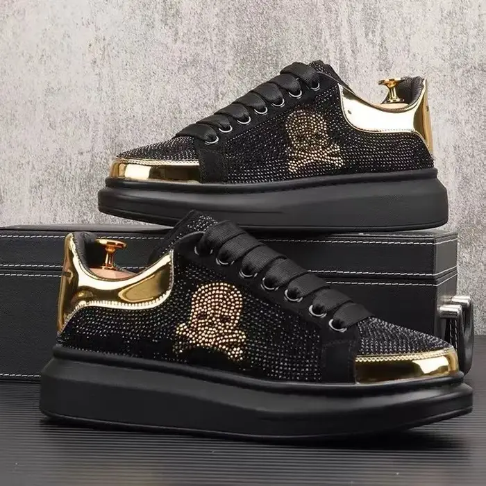 Baskets respirantes et décontractées pour hommes, chaussures de vulcanisation à fond épais avec strass, résistantes à l'usure, nouvelle collection