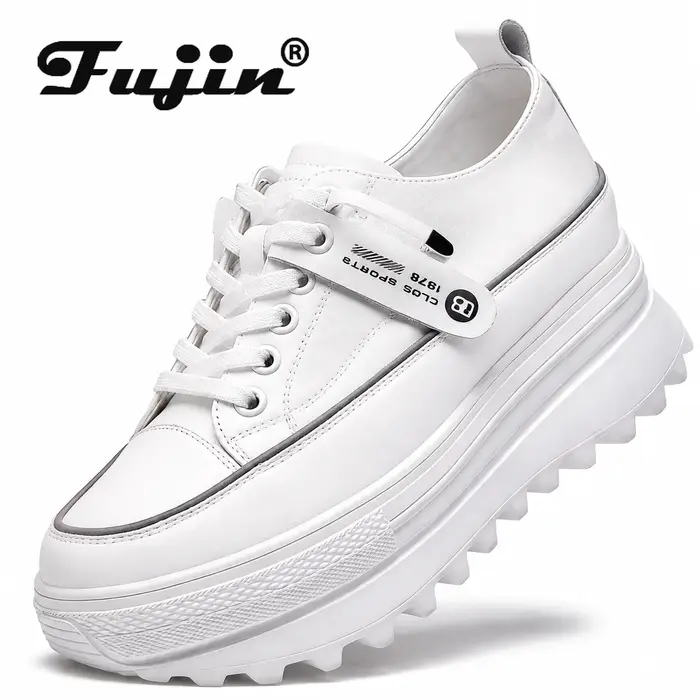 Fujin-Chaussures compensées à plateforme en cuir véritable