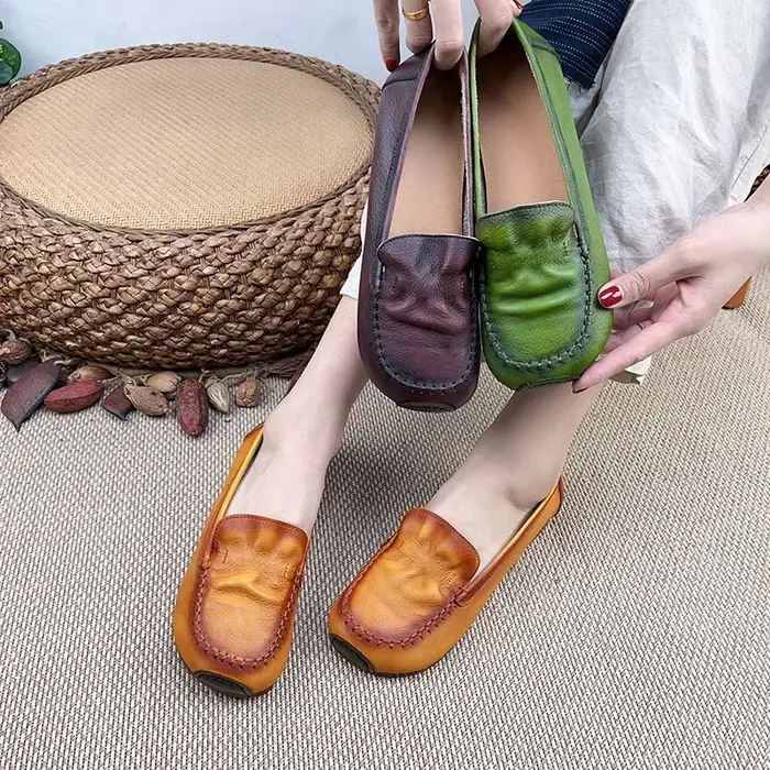Birkuir rétro mocassins chaussures pour femmes sans lacet talons bas en cuir véritable luxe semelles souples
