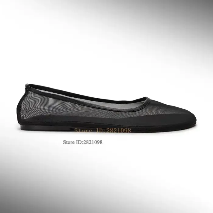 Ballerines en maille blanc pur Tulle chaussures pour femmes respirant sans lacet ballerine bout rond