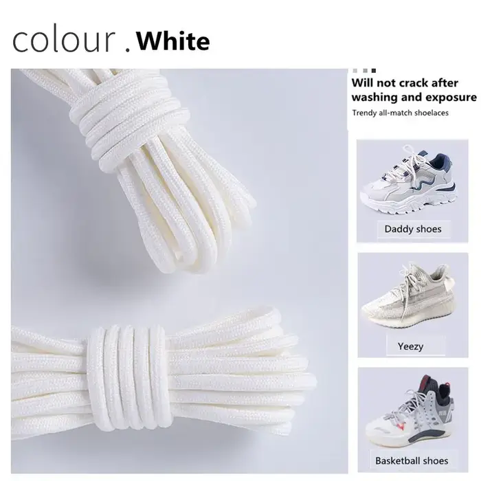 Yezy-Lacets Ronds en Polyester Blanc Cassé pour Chaussures de dehors
