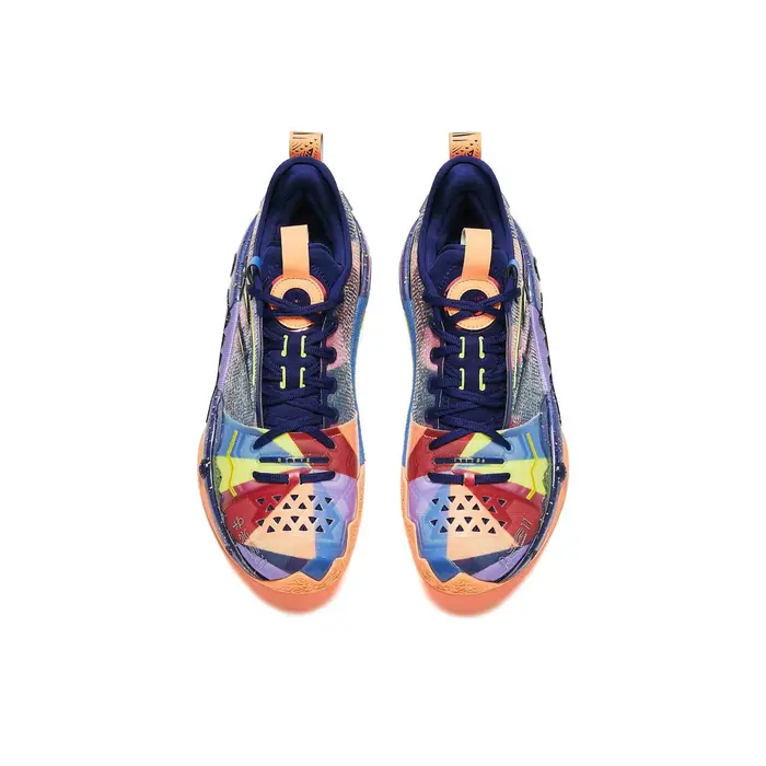 POIZON Anta Shock Wave 5 Pro Chaussures de basket-ball basses résistantes à l'usure pour hommes Bleu Orange 112421111S-2