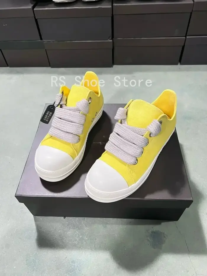 Ro hommes chaussure blanc jaune daim bas baskets décontractées en cuir Jumbo lacets femmes baskets v