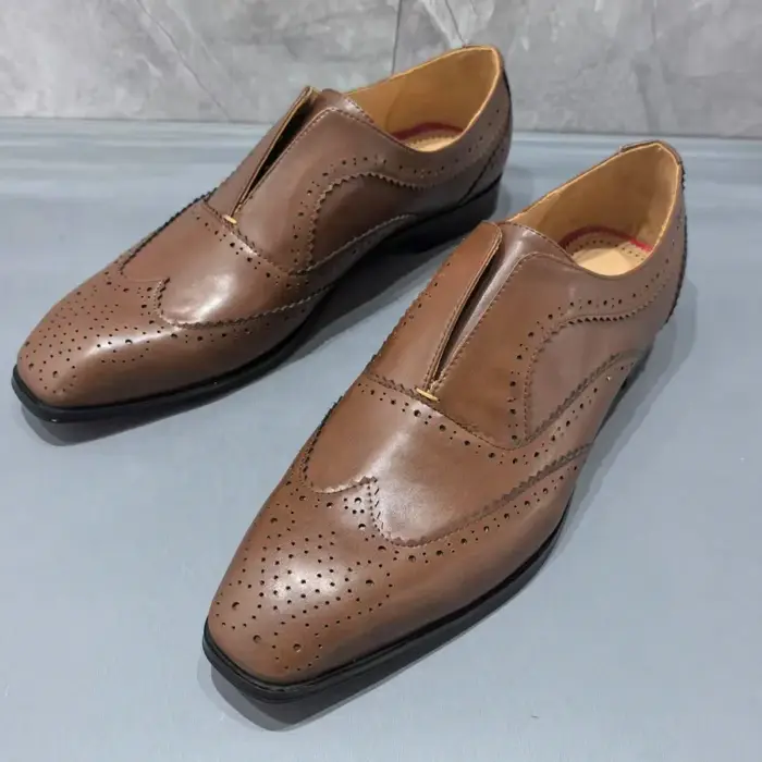 Chaussures Homme en Cuir Marron Neuf à Bout Carré, Semelle Rouge, Style Business, Grandes Tailles 40