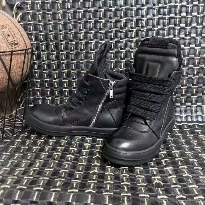 R-o Designer hommes chaussure entièrement en cuir noir bottine Sneaker haut chaussures décontractées lacets Jumbo fermeture éclair femmes bottes baskets plates