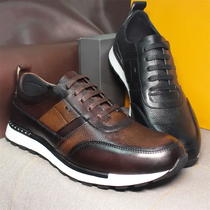 Baskets classiques en cuir véritable pour hommes