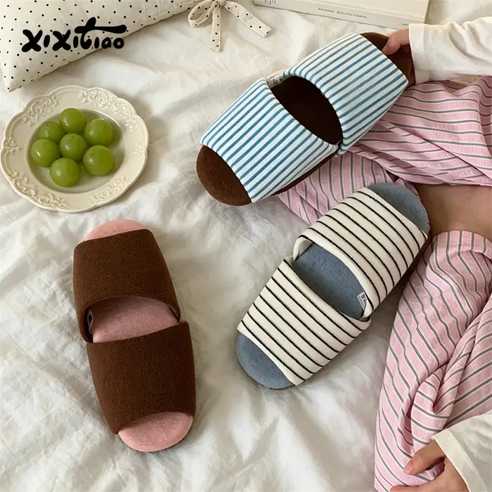 XIXITIAO Pantoufles d'intérieur rayées pour femmes et hommes