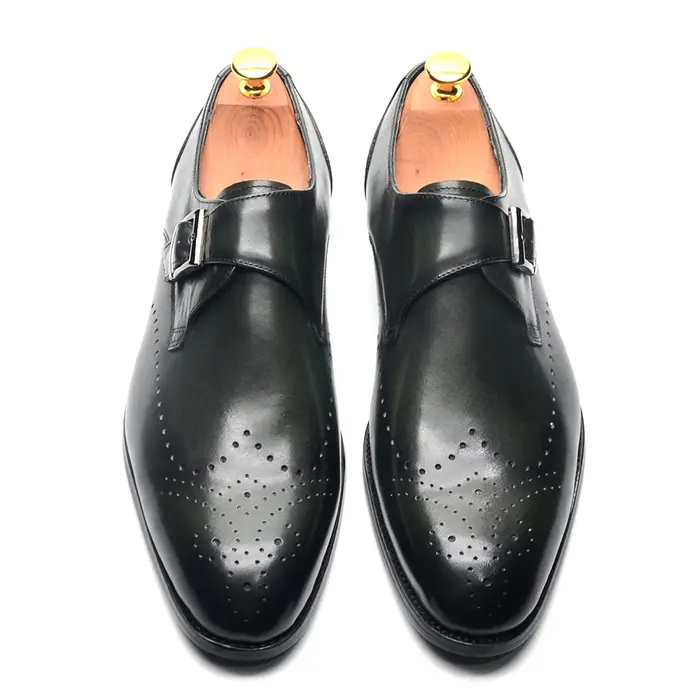 Chaussures habillées élégantes pour hommes à boucle unique en cuir véritable