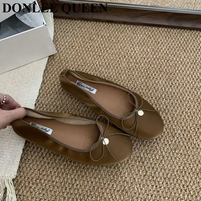 2025 nouvelle mode femmes appartements Ballet bout rond nœud papillon sans lacet ballerines chaussur