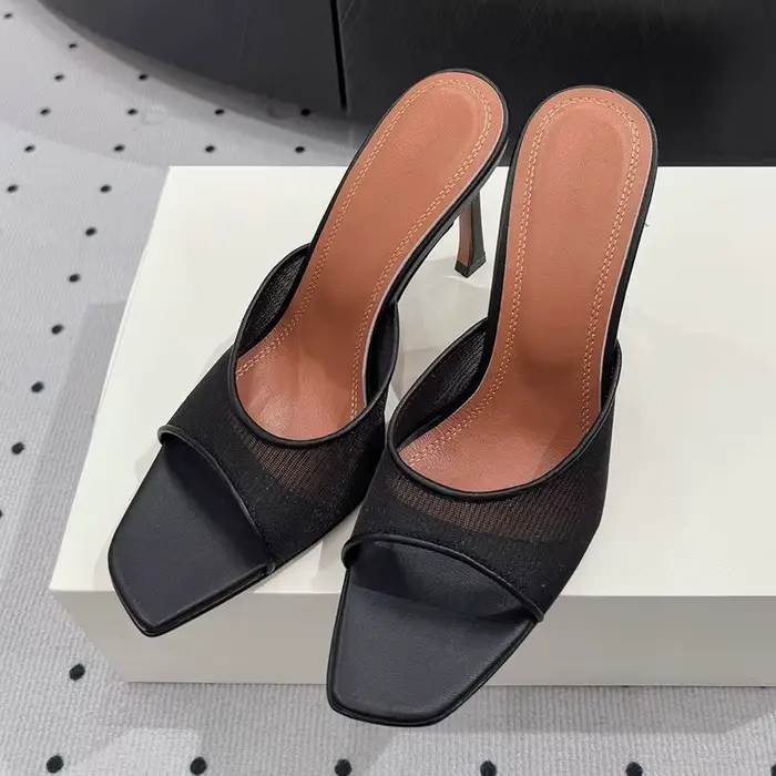 2025 nouveaux talons hauts pantoufles femmes maille dentelle carré Peep orteil