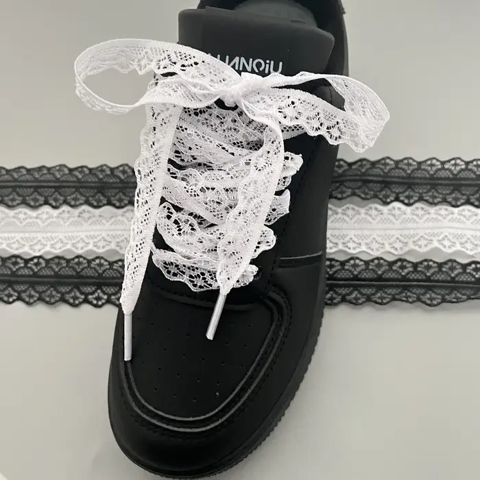 1 paire de lacets fantaisie pour femmes chaussures décontractées largeur lacet plat pour baskets noir blanc
