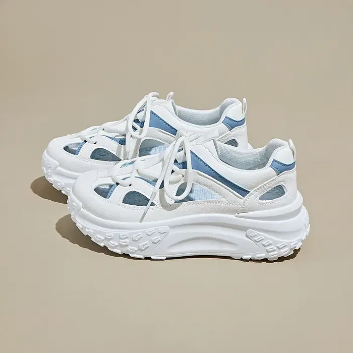 Baskets épaisses pour femmes, chaussures creuses à lacets, semelle épaisse, augmentation de la haute