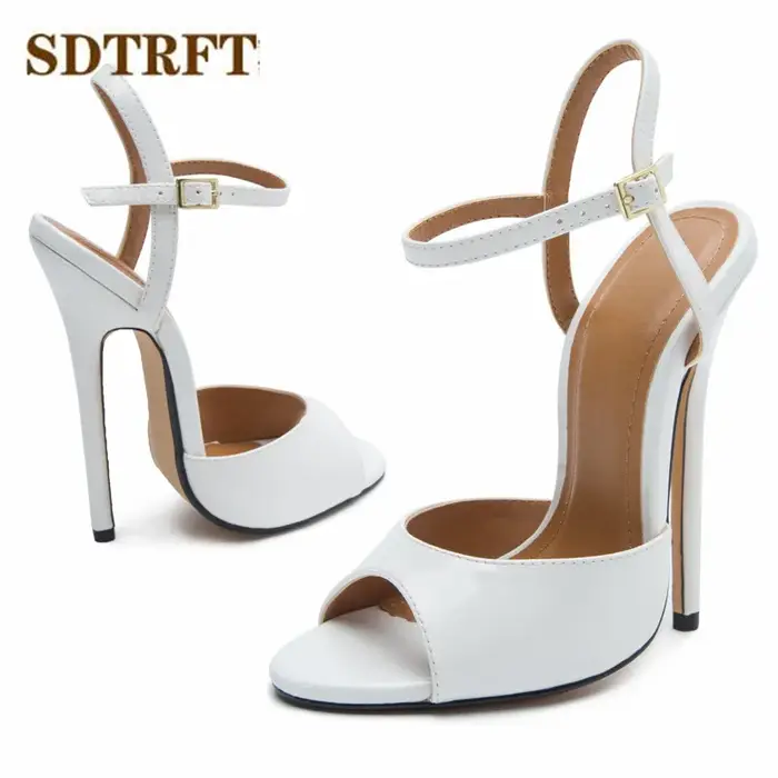 SDTRFT Stiletto dames fête COS sandales bride à la cheville chaussures femme 15 cm mince talons haut