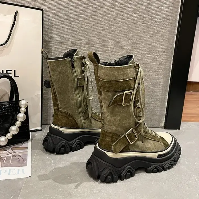Rock Shoes – bottes de luxe à talons plats pour femme, chaussures de styliste, bout rond, mode automne 20224, cheville Med, tissu en coton à enfiler