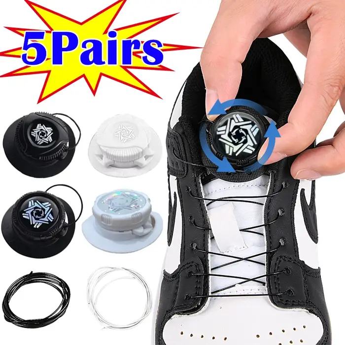 5 paires de lacets de baskets en fil métallique pivotant avec boucle automatique pour enfants et adultes