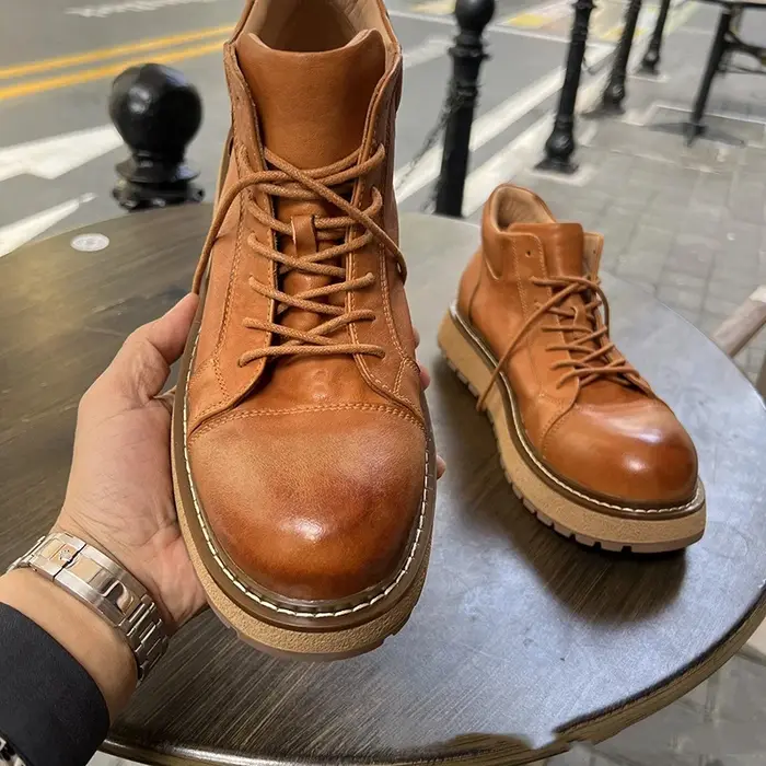 YETTIES – bottes de Combat en cuir véritable pour hommes, bottes de travail à semelle épaisse mi-mol