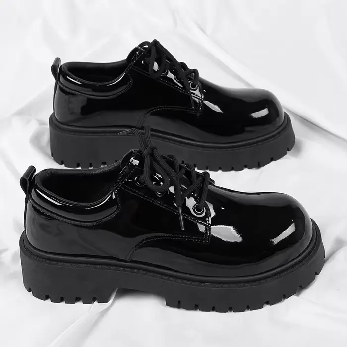 Chaussures en cuir noir unisexe 2025 printemps plate-forme à lacets Oxfords