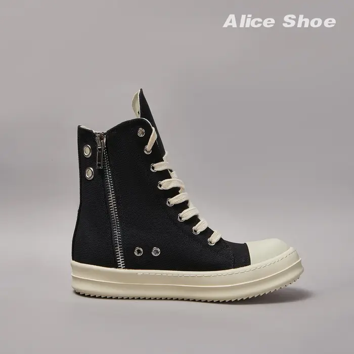 Marque hommes chaussure décontracté haut femmes Sneaker qualité noir bottine concepteur en cuir fermeture éclair trou