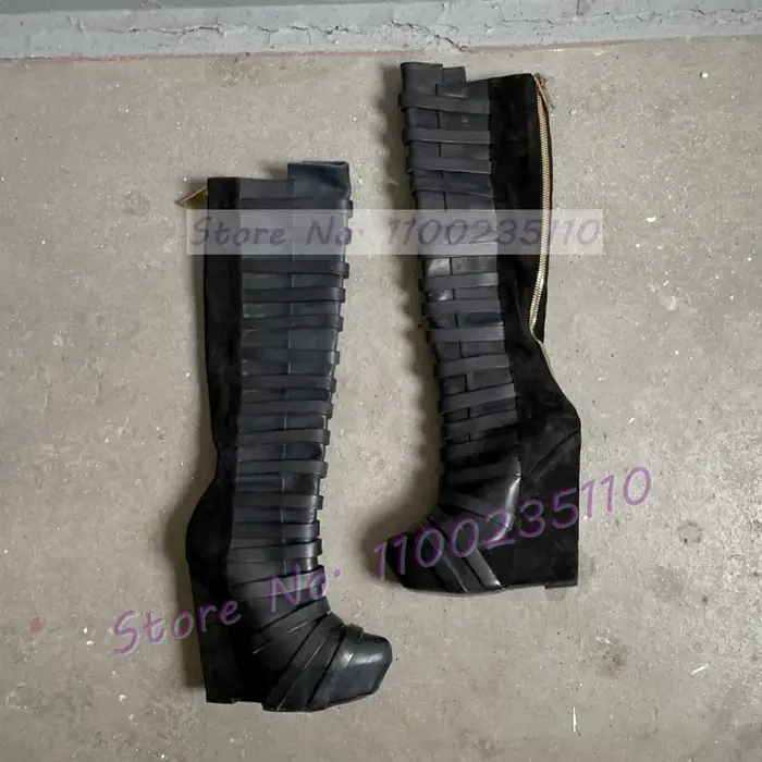 Bottes hautes à plateforme noire pour femmes