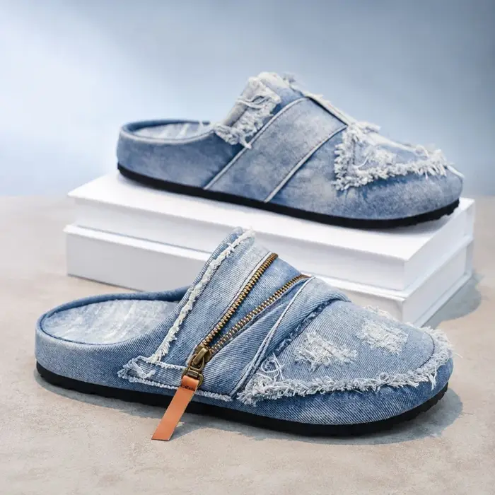 Chaussures décontractées tendance pour hommes été 2026 en toile denim bleue, grande taille 47, style