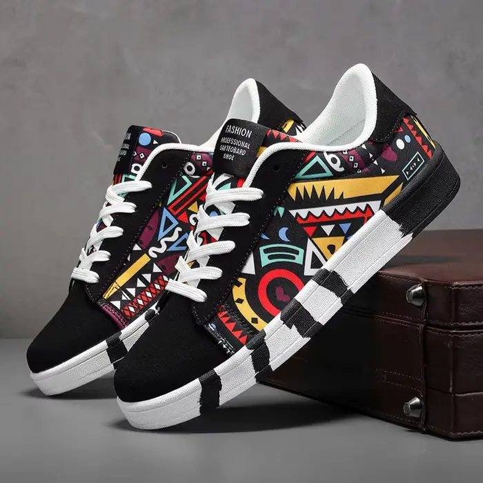 Nouvelles Chaussures de Skateboard Tendance pour Hommes – Baskets Décontractées Antidérapantes en Toile à Motifs pour la Marche en Extérieur – Zapatos Sportifs pour Homme