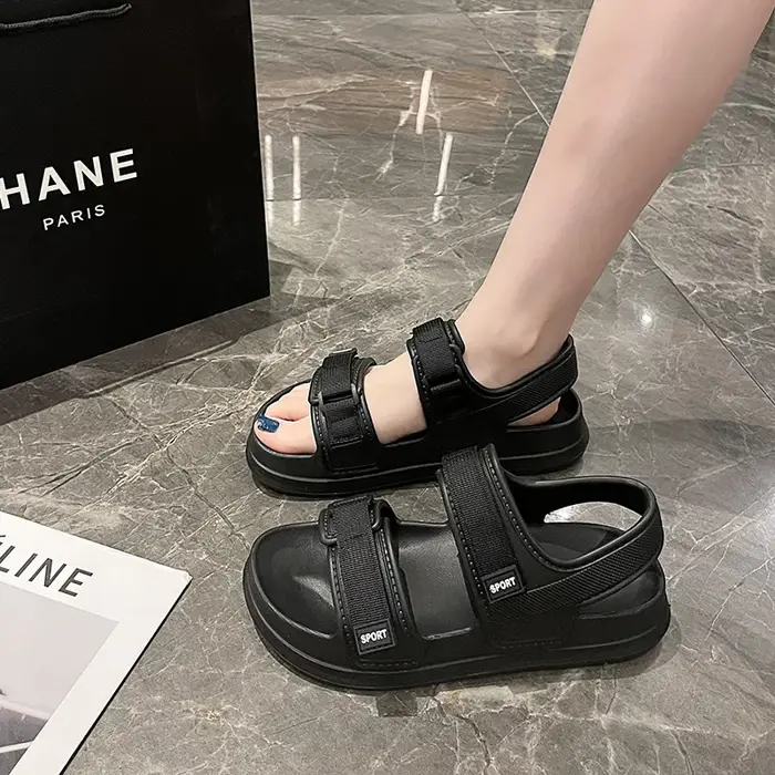 Sandales d'été respirantes pour femmes, chaussures de plage polyvalentes pour étudiantes, talon plat