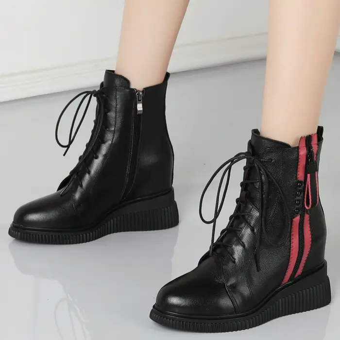 Baskets montantes épaisses en cuir véritable pour femme